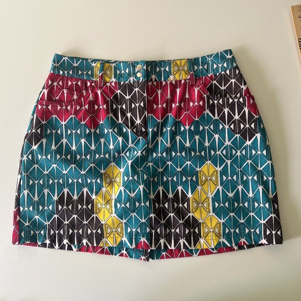 Slazenger Womens Geometric Golf Skort Turquoise Yellow Pink Pockets Size‎ 4